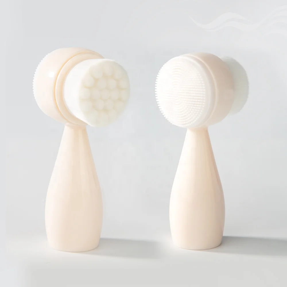 2 In 1 Handheld Small Double Sided Manual Silicone Facial Scrub Massage Cleaning Brush Exfoliating Face Wash Brush Cleanser