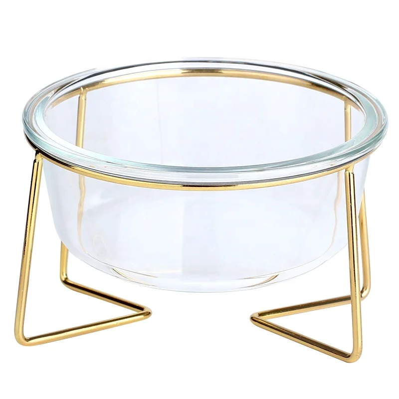 Hot Selling Customized Pet Food Feeder Glass Bowl Pet Cat Dog Bowl With Stainless Steel Stand