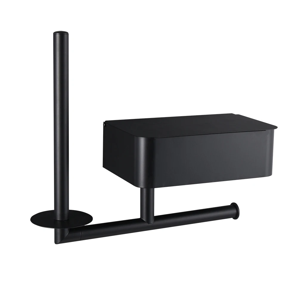 Bathroom black toilet paper roll holder with shelf