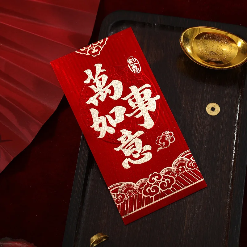 Red Envelopes Chinese New Year 2025 Customized Velvet Laminated CNY Lucky Money Envelope Hot Stamp Red Packet
