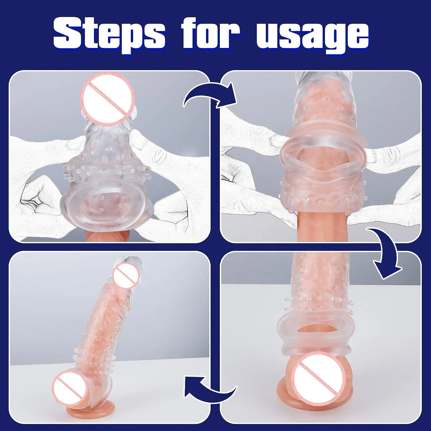 New Thick Clear Penis Sleeve Reusable Extender Realistic Textured Cock Sheath Cock Condom Penis Testicle Ring Sex Toys for men