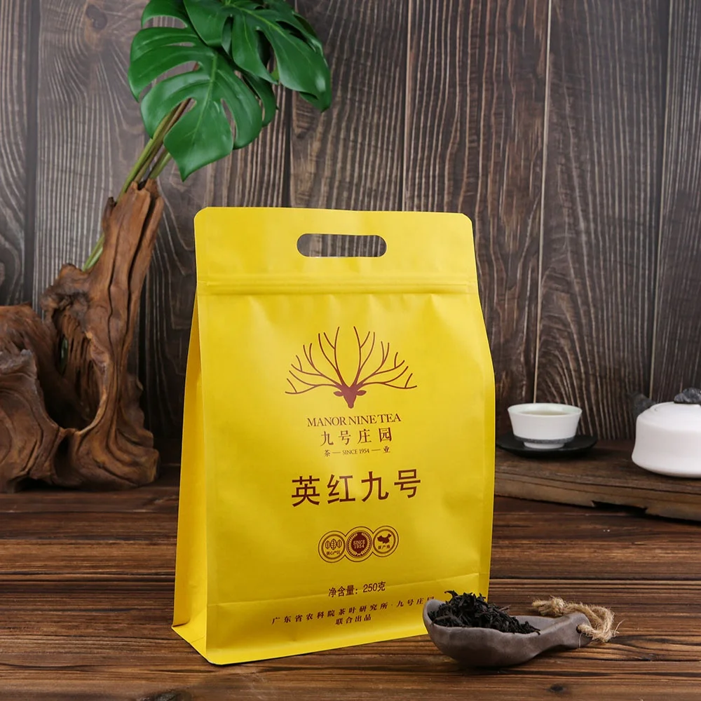 Китайский поставщик, индивидуальный принт, пищевой класс, матовая коричневая крафт-бумага, пластиковый пакет, стоячий замок, пакеты для упаковки чая