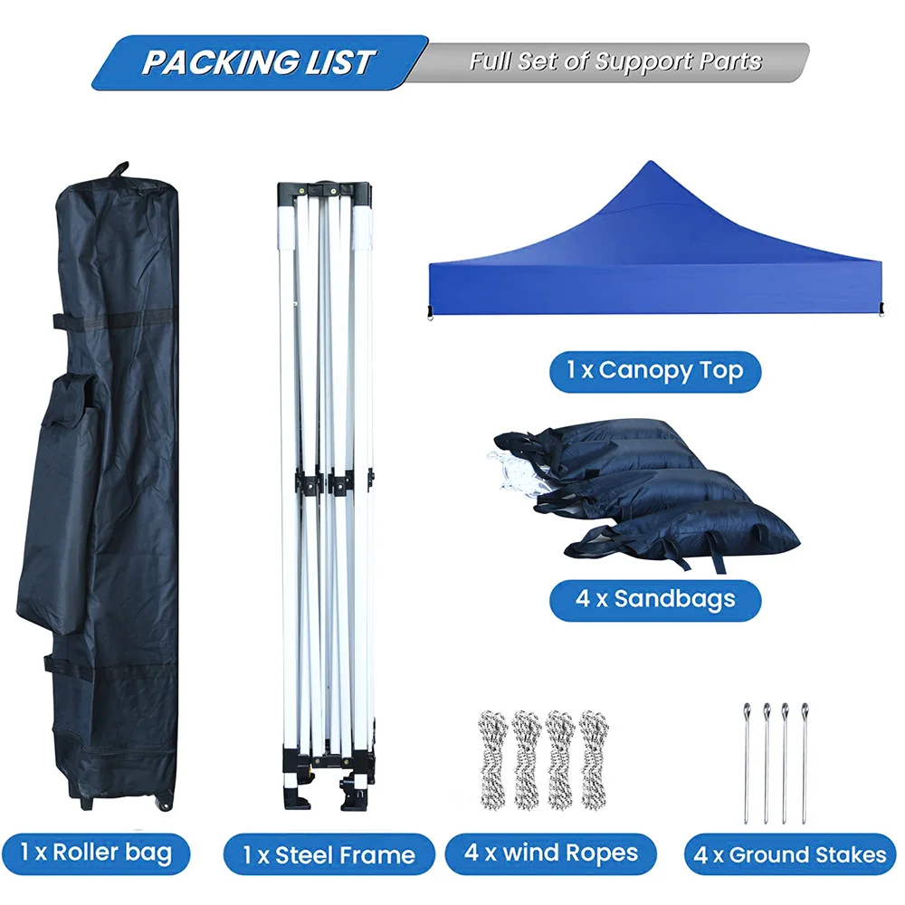 10x10FT 3x3m Portable Gazebo Shelter Blue Durable Fabric Pop Canopy Tent Waterproof Marquee Tent Outdoor Multiple Use Trade
