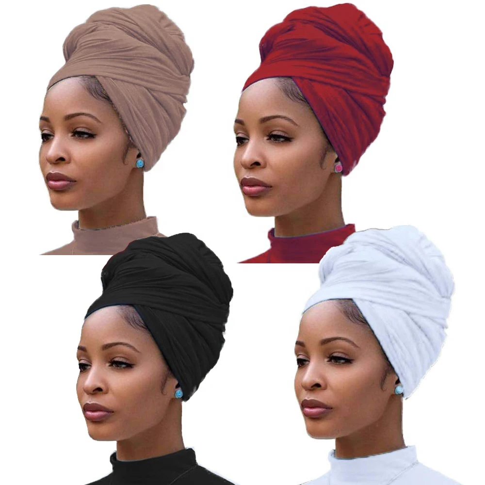 ELLEWIN Designer Head Wraps Turban Knit Headwraps Urban Hair Scarf Solid Color Long Breathable Head Band Tie for Women