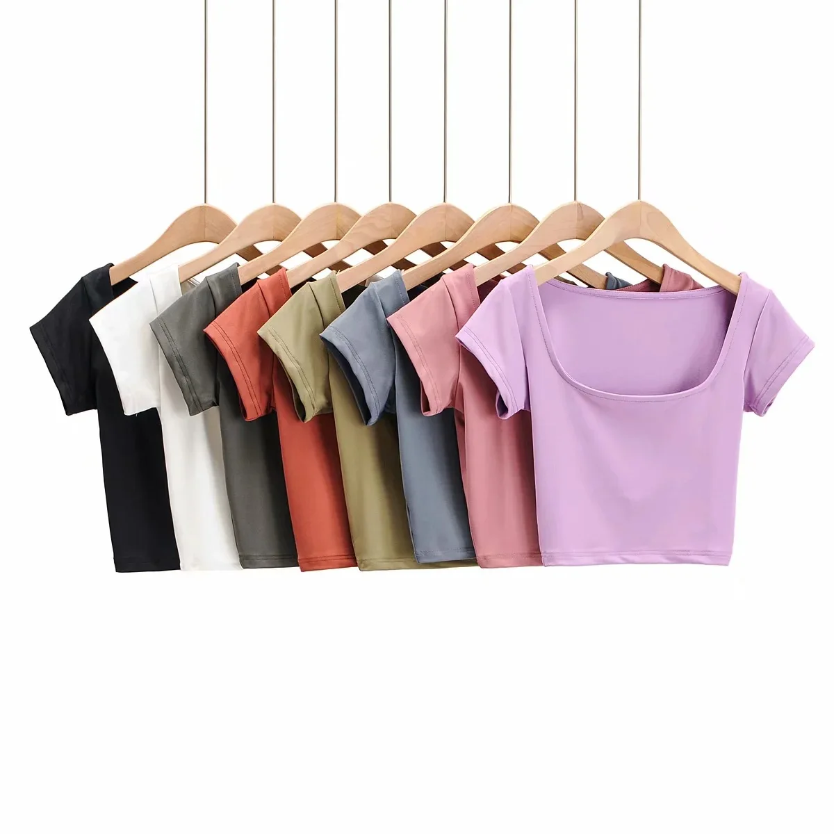 Женская футболка с коротким рукавом из хлопка с квадратным воротником slim fit Короткие Обтягивающие с низким вырезом дизайн; Простая и подходит для повседневного ношения укороченный топ