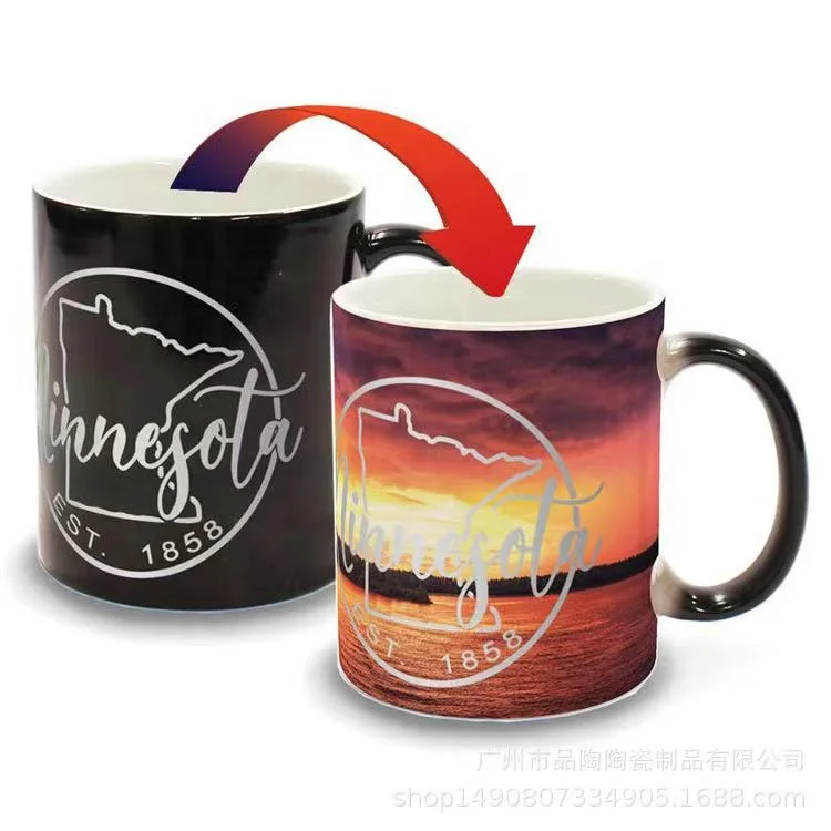 Wholesalers Gift customization Hot Selling Custom Logo Ceramic Coffee Mug Sublimation Heat Sensitive Ceramic Color Changing Mug
