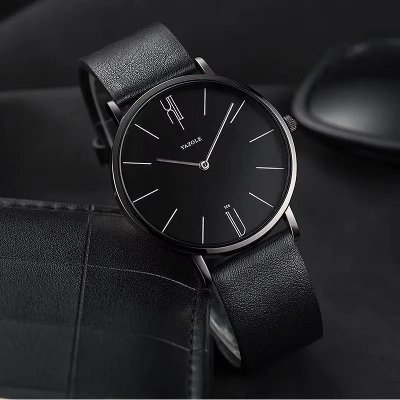 YAZOLE Watch For Men Fashion Quartz Wristwatches Ultra-thin Watch With Leather Strap Casual Simple Men Waterproof Watches