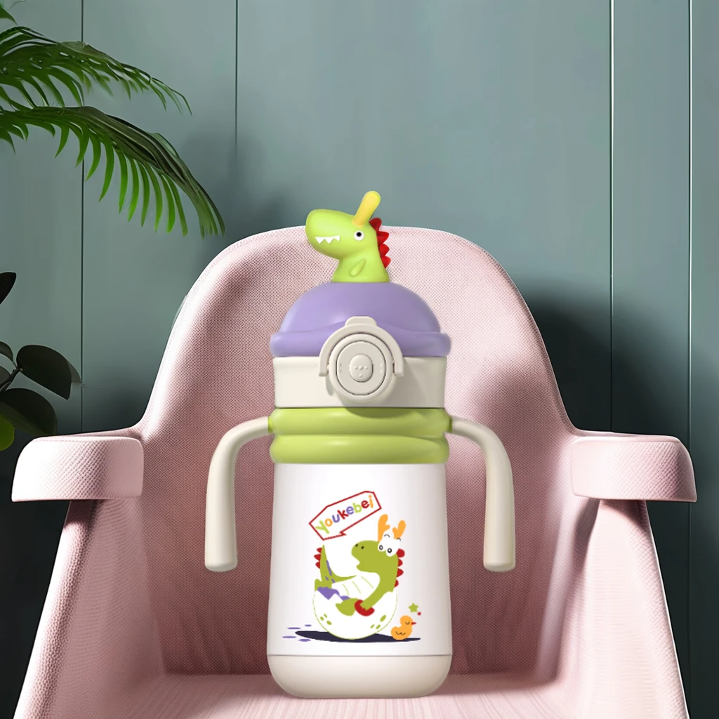 Cartoon BPA-Free Silicone Baby Sippy Cup | Portable Outdoor Water Bottle for Kids | Standard Size with Straw