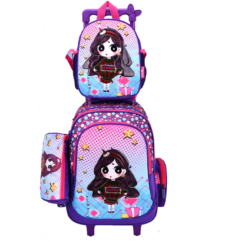 Wholesale 16 inch orignal cartoon character design  trolley school bags with 3 pieces set