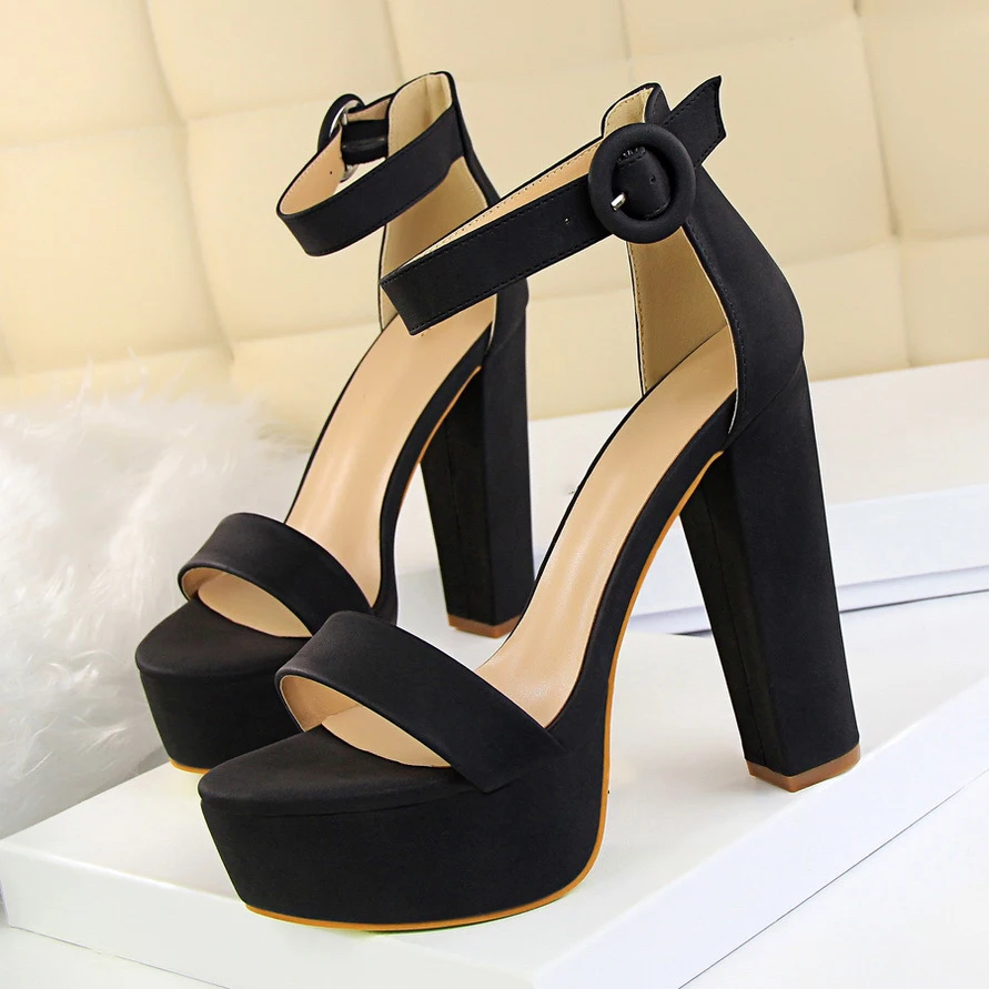 BUSY GIRL DS3007 Fashion Thick High-Heeled Suede Open Toe One Strap Sexy Shoes Women Platform Chunky Sandals