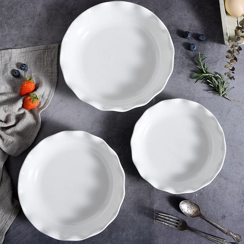 Plates 3 Piece Ceramic Dinner Flat Rim Melamine Size Plate Set White Dinner Mexico