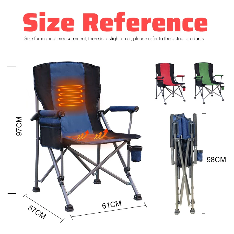 Outdoor Double Heating Pad High Back Picnic heat chair Folding chairs Camping Fishing Chair with Cooler Bag
