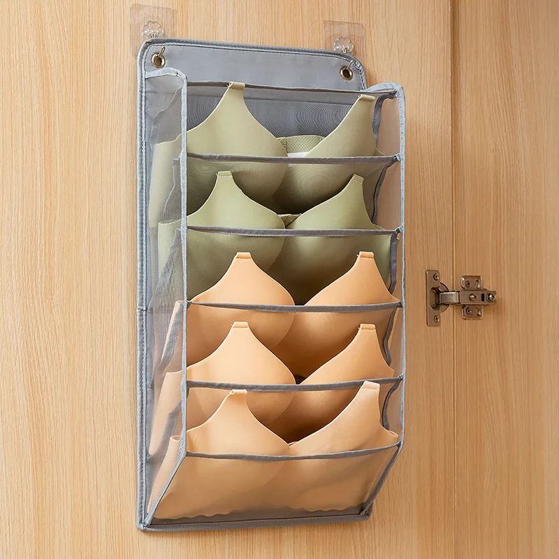 Hanging Bra Organizer with Pocket Wardrobe Hanging Sock Organizer Hanging Closet Underwear Storage Holder for Lingerie Panty Tie