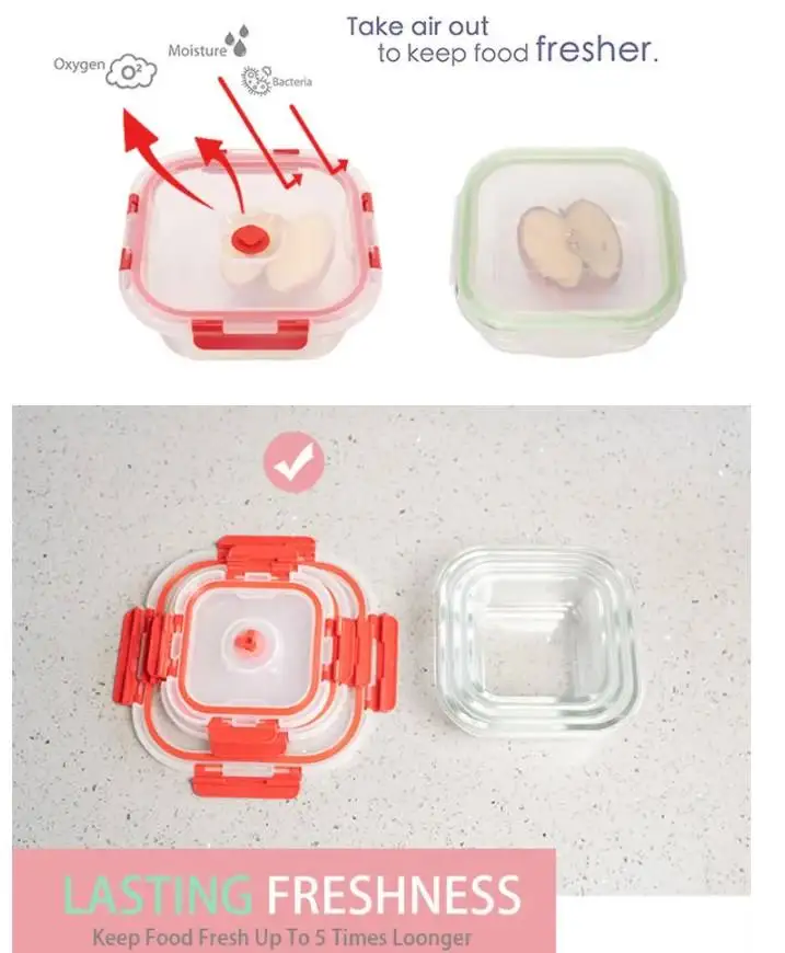 IKOO 4 piece glass storage lunch box microwavable borosilicate glass food storage