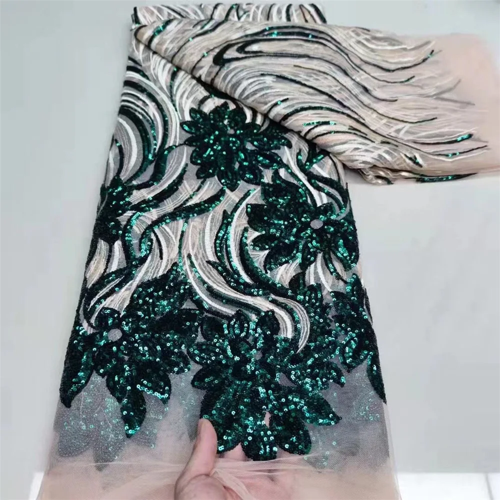 2023 High Quality African Sequins Lace Fabric Golden Net Embroidery Tulle Lace Fabric For Nigerian Wedding Party Dress