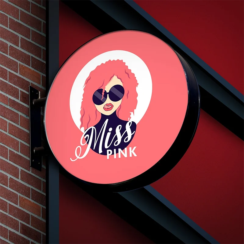 Double Sided Custom Round Exterior Circle Sign and Illuminated Round Light Box, Blade signage, Embossing Logo Business Cafe Sign