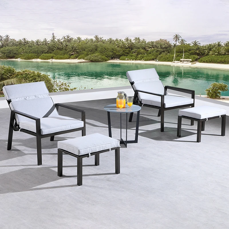 
outdoor furniture beach pool garden reclining chaise lounge chair and ottoman set 