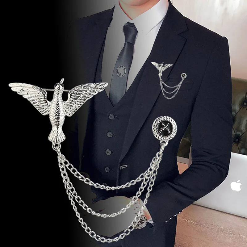 Latest Fashion Silver Gold Bird Mens Lapel Pin Metal Brooch Boutonniere Pin For Suit Novelty Accessories