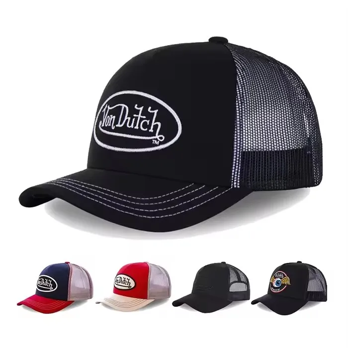 wholesalers Von European and American Style Dutch Trucker Hat Embroidered Alphabet Baseball Cap with Sunblock Mesh for Golf