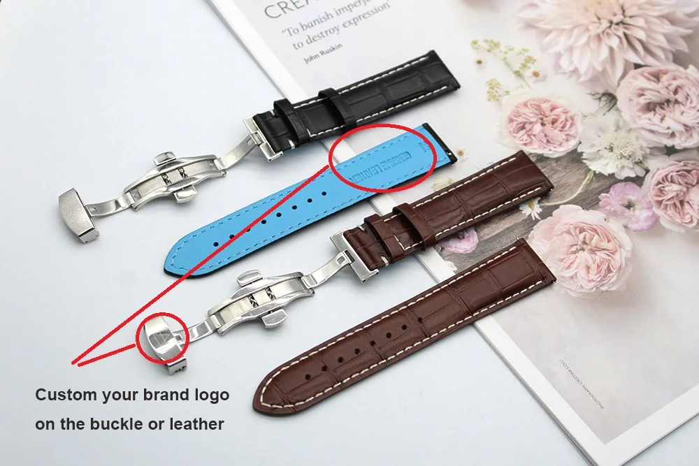 Top Quality Alligator Genuine Leather Watch Strap Brown Black 20mm 22mm Stainless Steel Desployment Clasp Crocodile Watch Bands