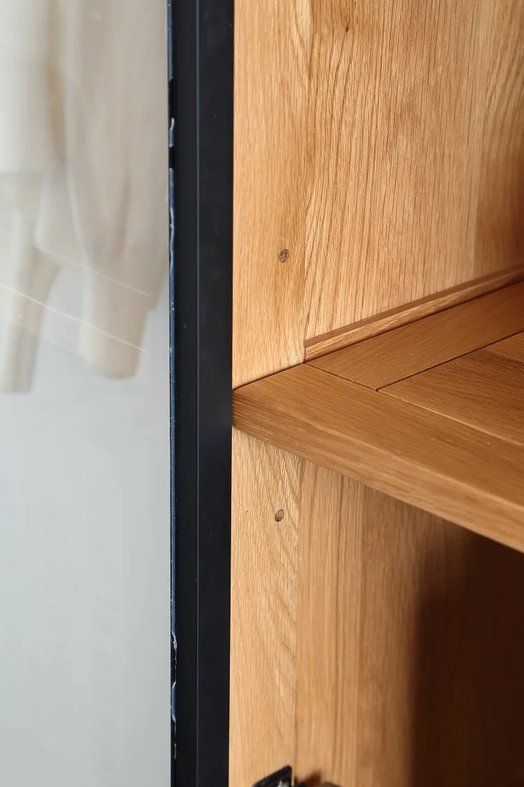 D6172 Nordic style solid OAK wood living room home office bookcase furniture with glass doors bookcase wooden bookshelf