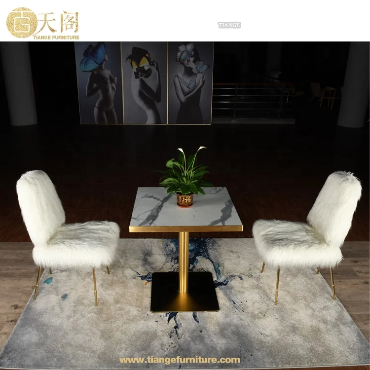 Luxury Living room Chairs X back white mongolian fur gold dining chair