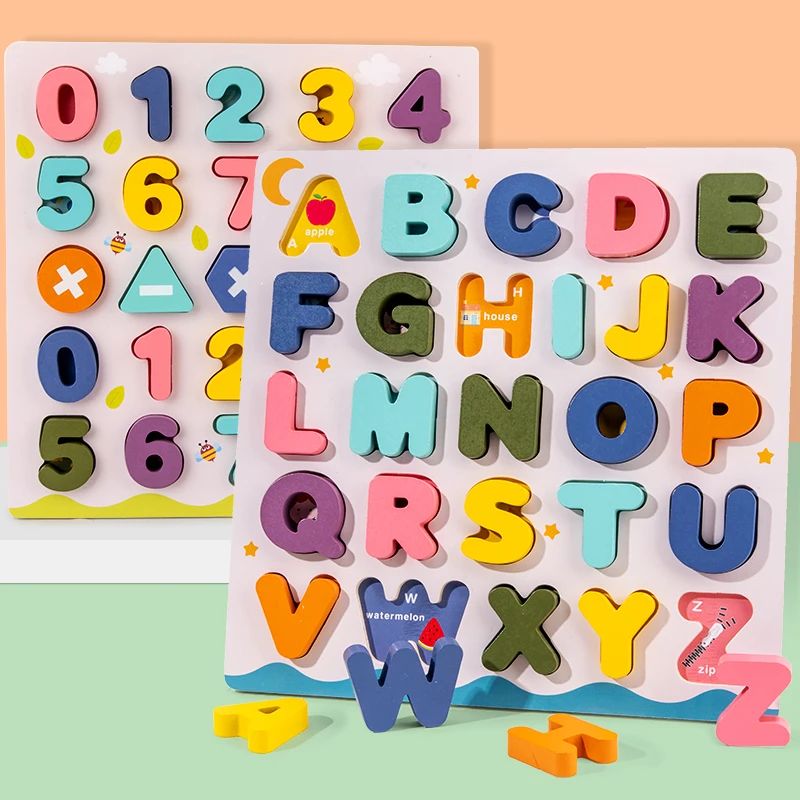 Digital Letter Shape Learning Board Montessori Wooden 3D Jigsaw Puzzle Educational Toys For Kids