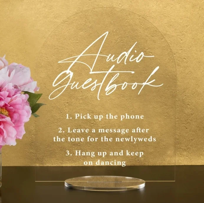 Arch shape Audio Guestbook Sign Phone Guest Book Frosted Acrylic Wedding Signage Leave A Message Wedding Sign