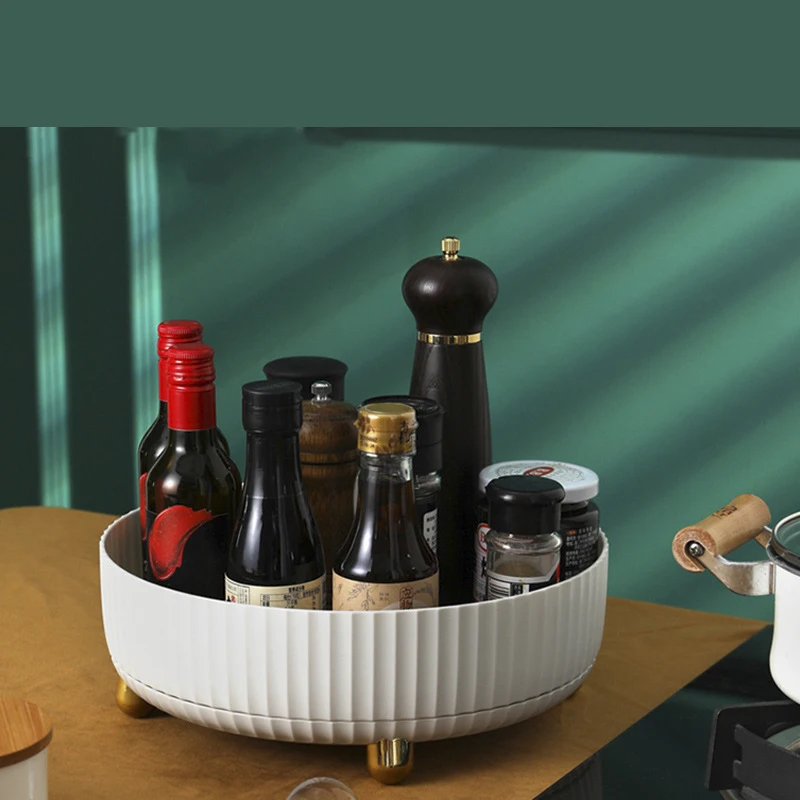 360 Rotation Non-Skid Pantry Cabinet Lazy Turntable with Wide Base Storage Bin Rotating Organizer for Kitchen Seasoning