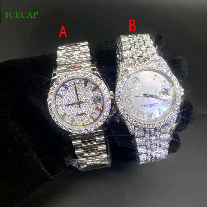 Luxury Bust Down Hiphop Watch Ice VVS Moissanite  Mechanical Watch Pass Diamond Tester Men Women Fashion Watches