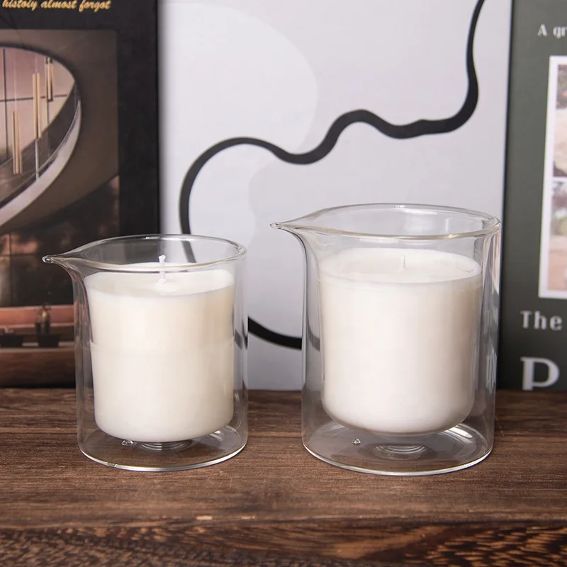 High Quality Borosilicate Massage Candle Glass Jar Candle Container with Lid, Massage Double Walled Candle Jar with Spout