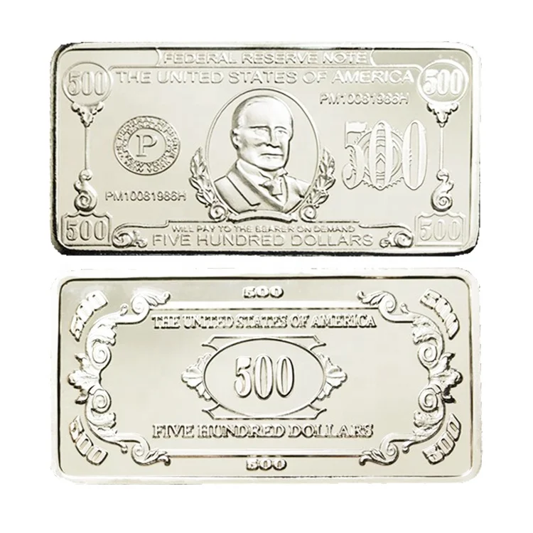 FS-Craft Souvenir Five Hundred Dollars 1 OZ 999 Silver Plated Bullion US Money Dollar Bar
