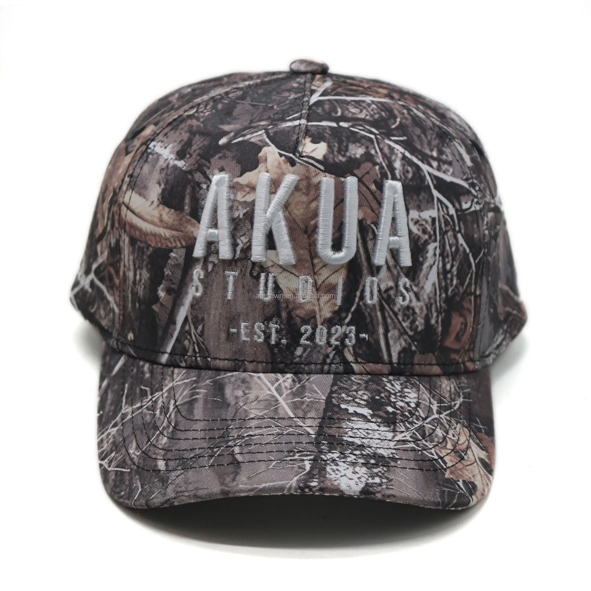 Custom Embroidery Logo Unisex 5-Panel Print Camo Cotton Baseball Cap Fashionable Sports Outdoor Hat for Adults