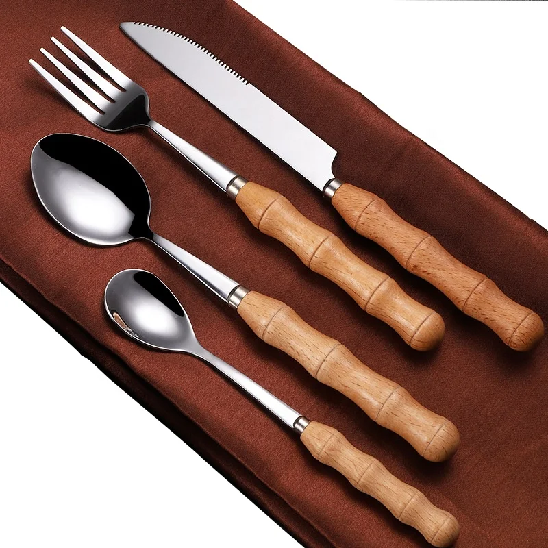 Stainless steel steak knife 4 pack cutlery set with wooden handle gift box packing