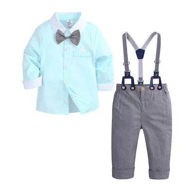 
Toddler Boys Gentlemen Long Sleeve Shirt Bib Pants Bow Tie Kids Baby Boys Suits Sets 