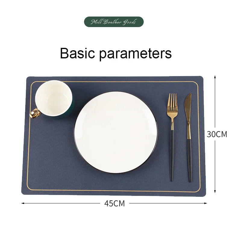 Custom Printed Nordic Kitchen Dining Leather Table Mat Pink Grey Brown Blue Orange Yellow Red Square Faux Pu Leather Placemat