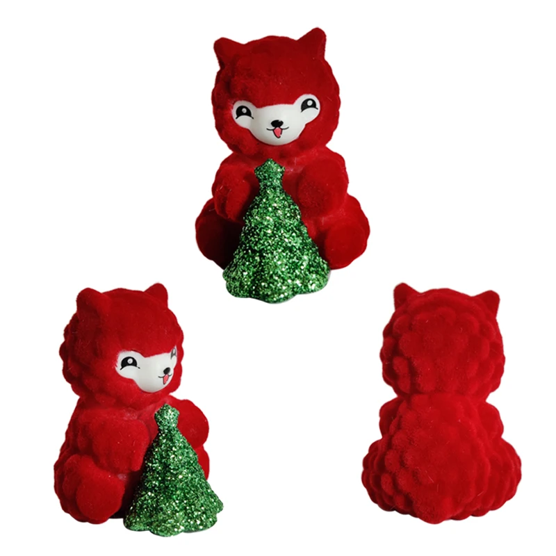 Candies Inside Toy Surprised Candy Toys Cartoon Red Llama Flocking Plastic Figures with Glitter Christmas Tree gift for kids