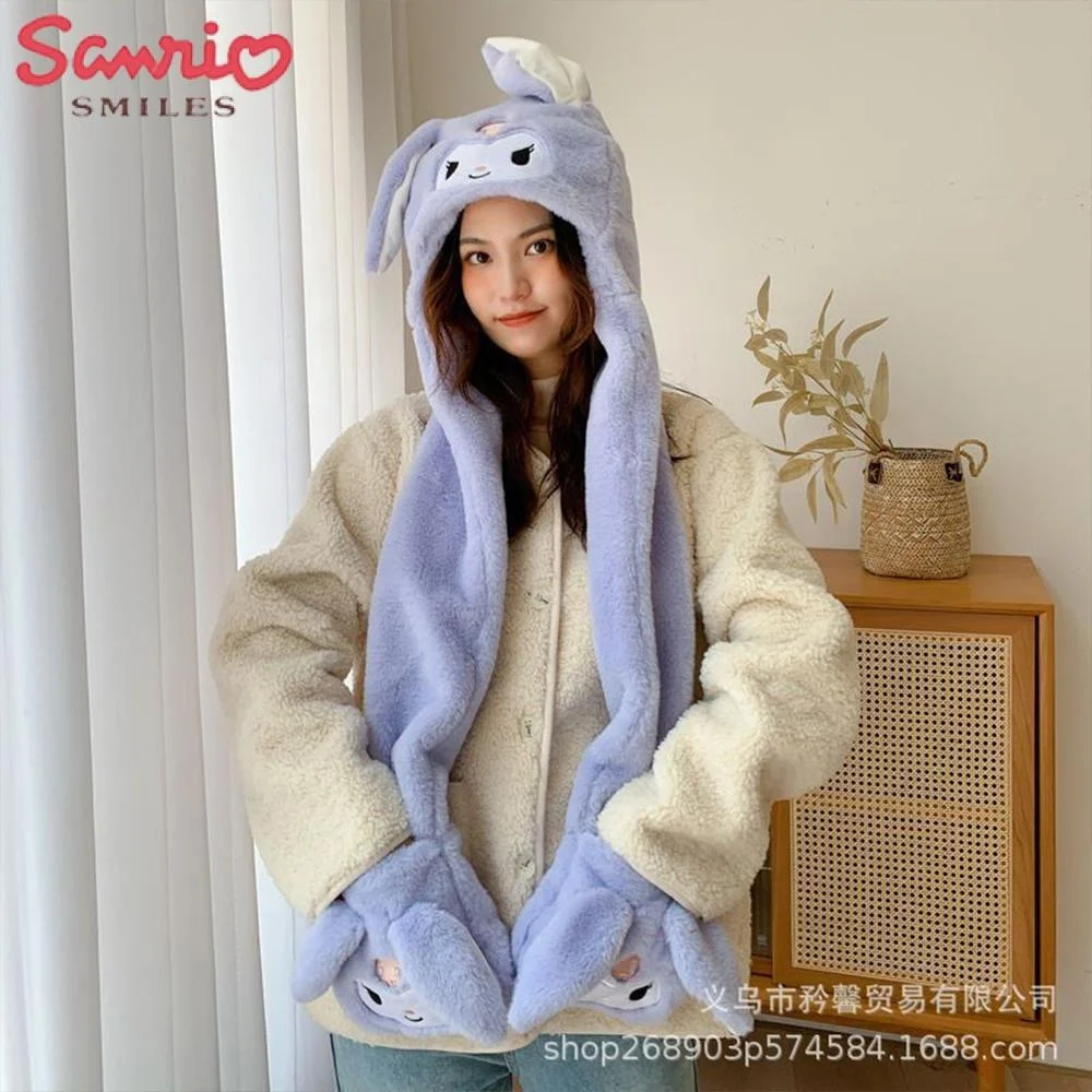 Sanrio Kuromi плюшевая шапка шарф и перчатки комплект утепленные милые теплые зимние каваи Cinnamoroll для подруг аниме