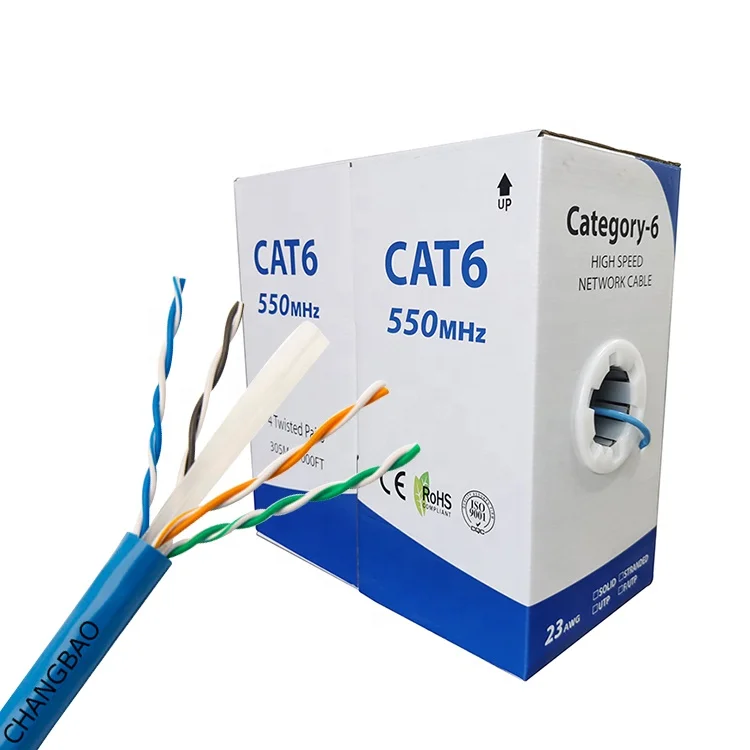 Changbao rj45 cat6 roll 305m cat 6 24awg utp lan cable pure copper ethernet cable communication cables for network