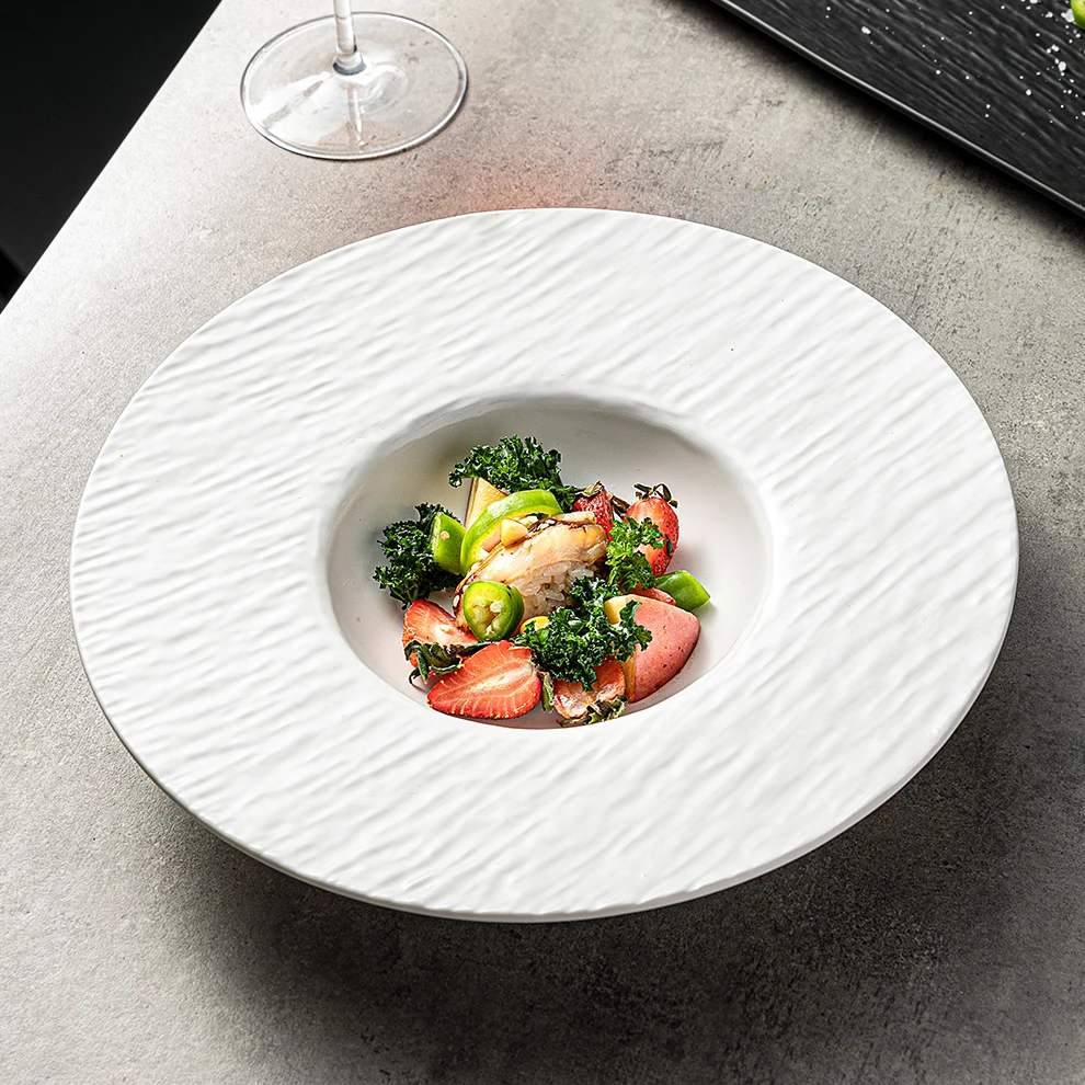 JiuJiuJu White Glacier Coupe Soup Salad Noodle Porcelain Plate Round 11 Inch Larger Tableware Dishes Plato Designer Dinner Plate