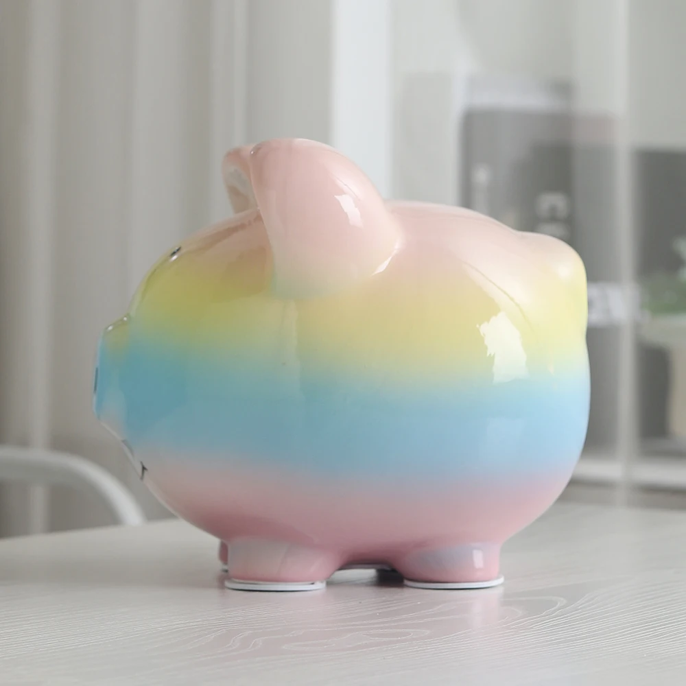 Rainbow Large Ceramic Piggy Bank Cute Coin Bank With Colorful Rainbow Design Suitable for Kids And Adults Gifts
