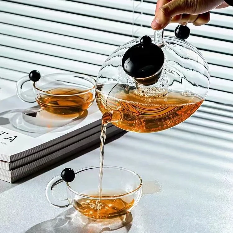 24oz high borosilicate heat resistance glass teapot with rat tail handle