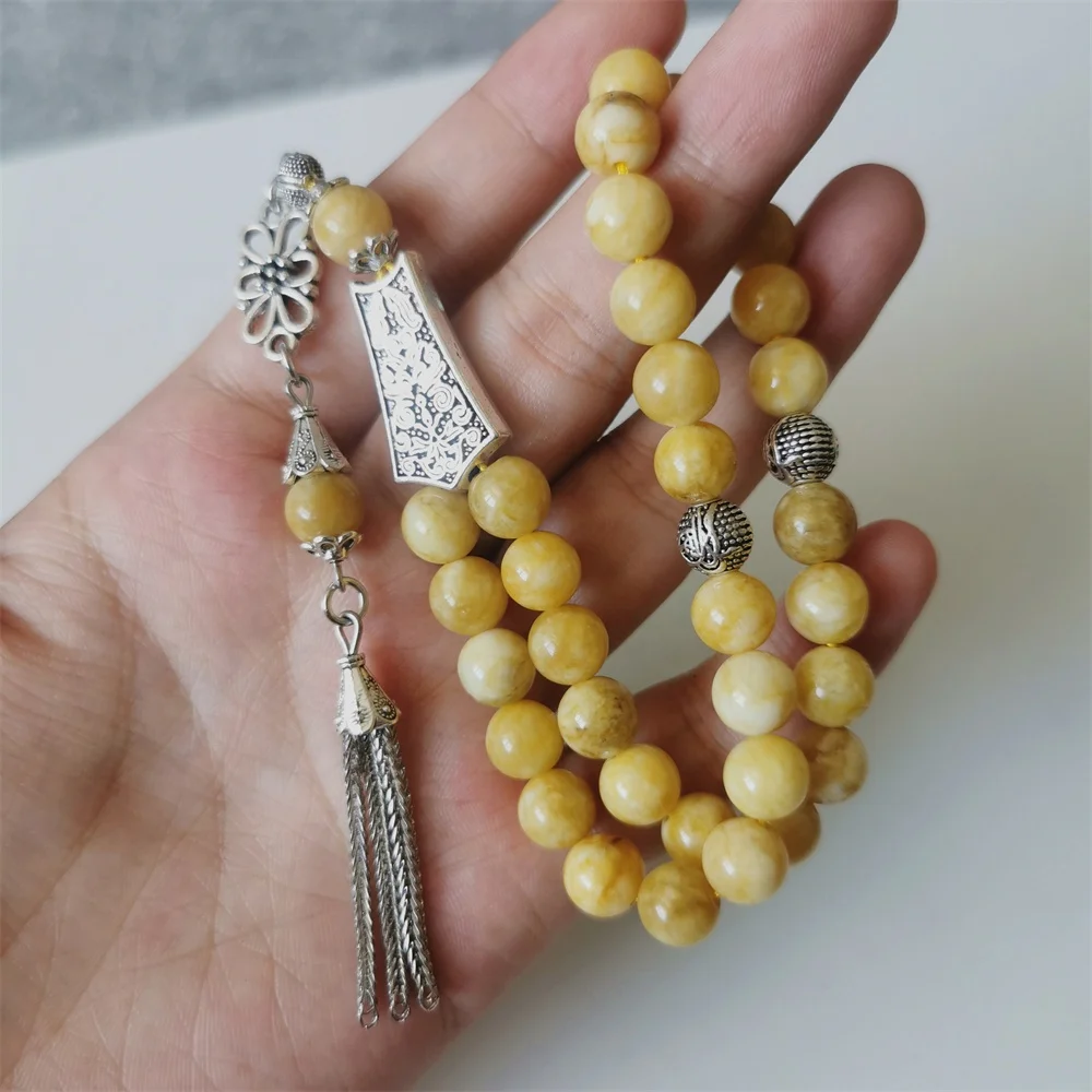 Tespih Golden stone tasbih prayer beads 33 66 99 beads Muslim misbaha silver tassel Islam Rosary mesbaha tasbeeh