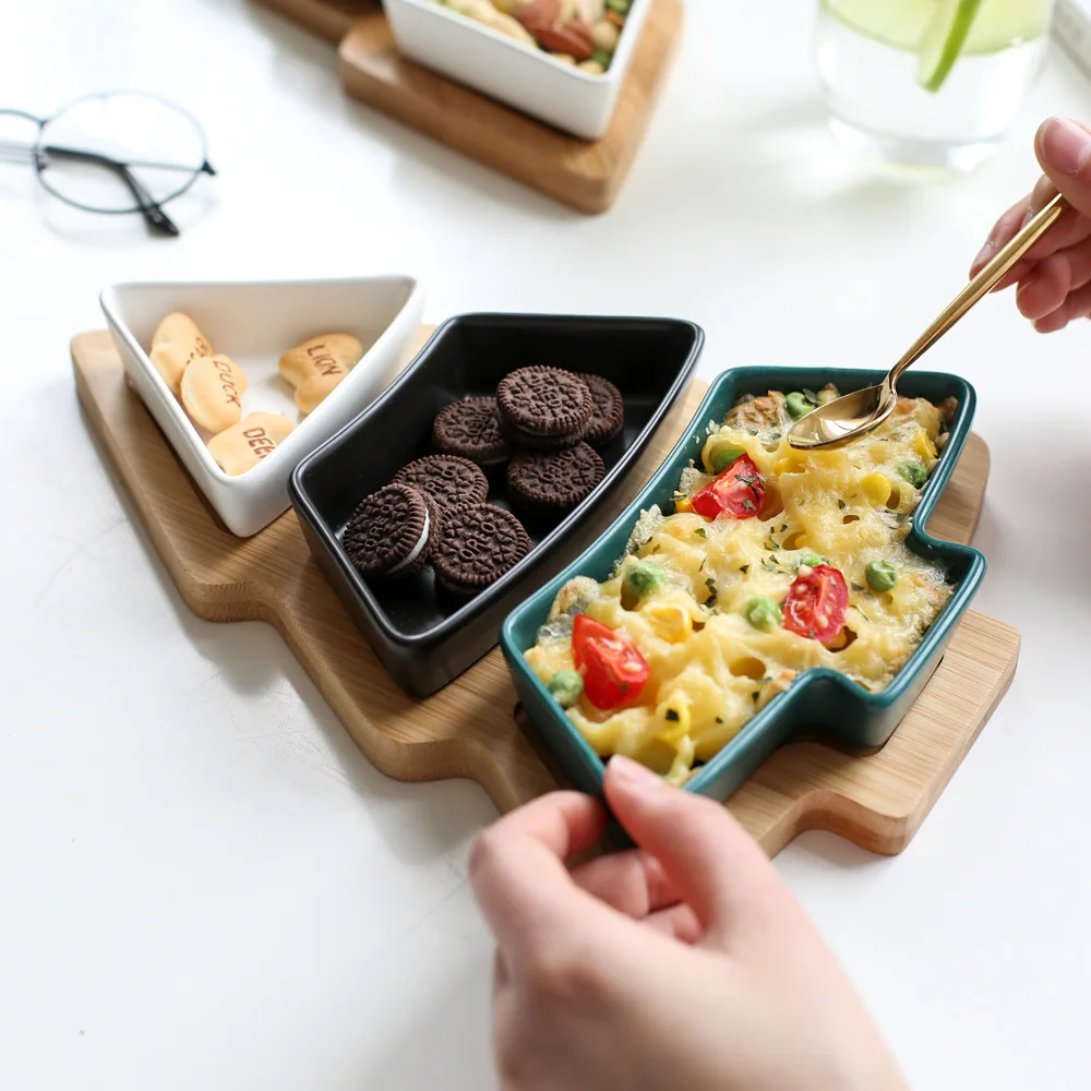 
New Arrival Christmas New Year Gift Creative Christmas Tree 3 Compartment Dry Fruit Snack Tray 