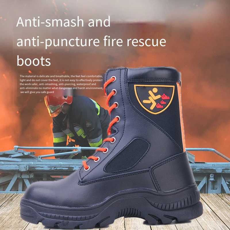 Factory Direct Sale Cowhide firefighting boots emergency extinguishing protective boots fire extinguishing boots
