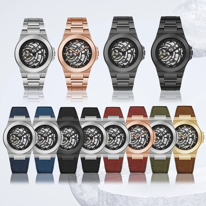 3atm Waterproof Luxury Hollow Nylon Strap Gold 40mm Case Automatic Man Watch Skeleton Mechanical Tourbillon Watches