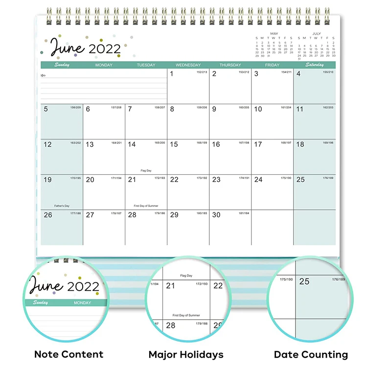 Yearly Wiro Binding Promotional Table Daily Personalized Desktop Custom Desk Calendar 2022 Printers