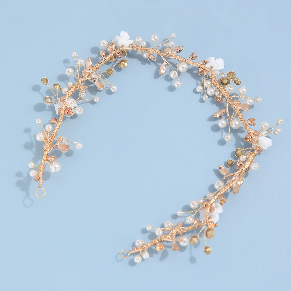 Women Crown Headpiece Pearl Headpiece  Fashion Ceramic Flower Bridal Headpiece