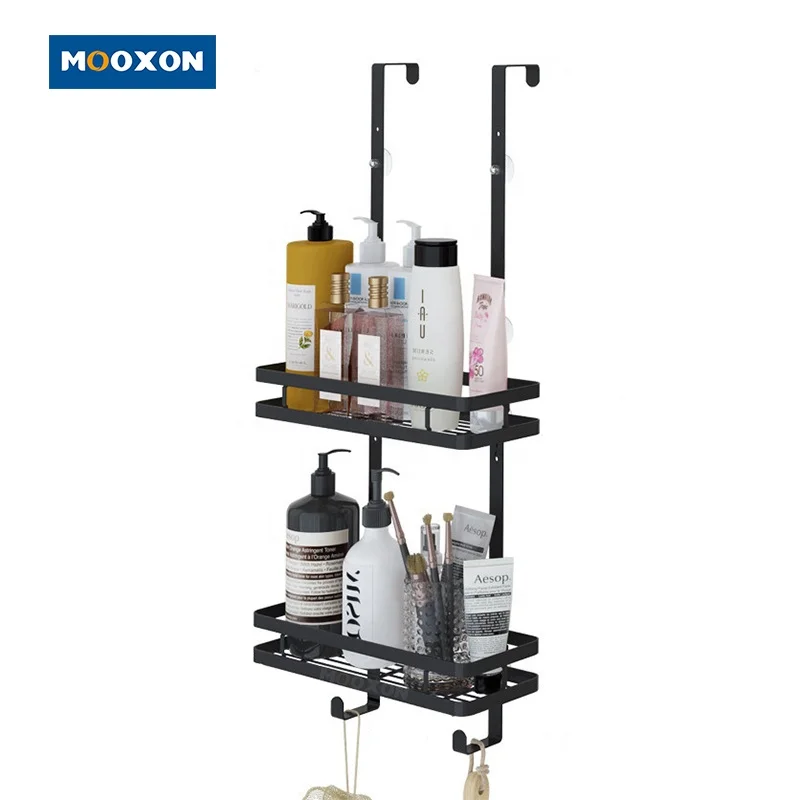 Simple Assemble 2-tier Stainless Steel Bathroom Shower Shelf Hanging Storage Rack Over The Door Shower Caddy With Hooks