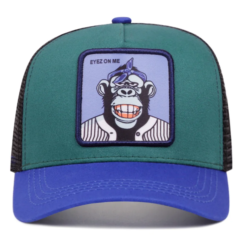 New Arrival Men Women Outdoor 5 Panel Embroidery Patch Anime Gorras Baseball Cap Mesh Trucker Hats dragon monkey embroidery